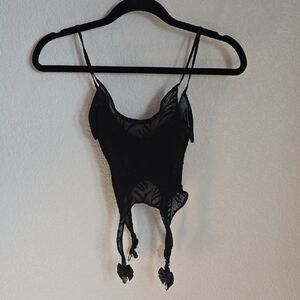 Vintage Frederick’s of Hollywood Black Mesh Zebra Sheer Garter Tank Top